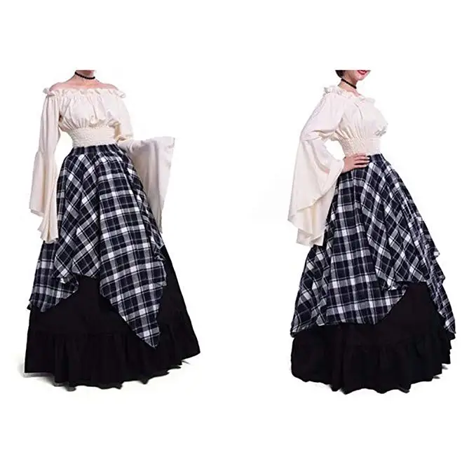 FEECOLOR Women Medieval Dress, Vintage Long Sleeve Dress Flared Sleeves Retro Halloween Medieval Victorian Fancy Dress Costume
