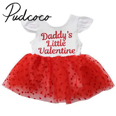 

Pudcoco Lovely Kids Baby Girls Sleeveless Red Heart Printed Ball Gown Dress Bodysuit Valentine Costume 0-3years