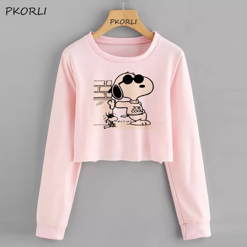 16 Snoopy/укороченная Толстовка для женщин с длинным рукавом, толстовка с капюшоном, повседневные пуловеры, футболки с надписью, толстовки - Цвет: 16