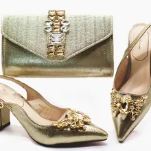 Doershow/комплект из итальянских туфель и сумочки в комплекте; популярные женские вечерние туфли и сумочка в африканском стиле; женские босоножки золотистого цвета! HGX1-7