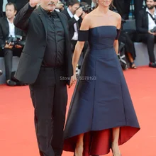 1011 Модное темно-синее платье без бретелек, естественное ТРАПЕЦИЕВИДНОЕ ПЛАТЬЕ средней длины из тафты, платья знаменитостей/Вечерние платья Венецианского кинофестиваля