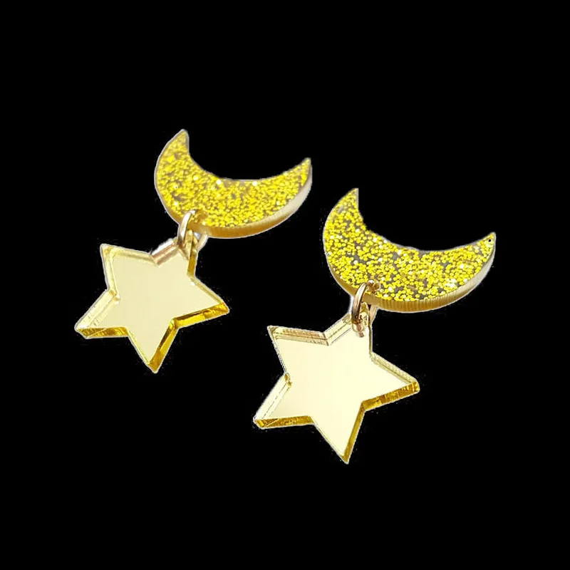 

1 Pair Anime Moon Cosplay Star and Moon Stud Earring Golden Yellow Earrings Girls Cute Sweet Jewelry Accessories Gifts