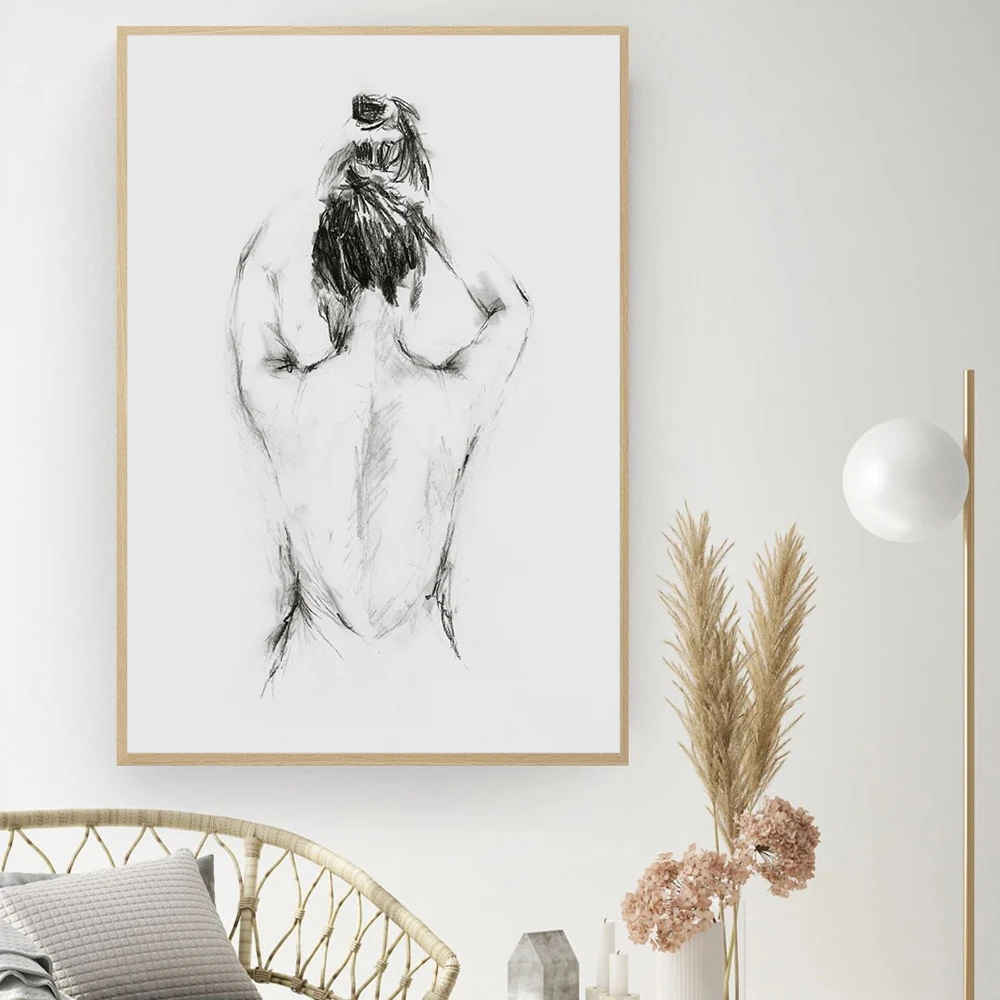 Female-Line-Drawing-Art-Canvas-Painting-Abstract-Nude-Woman-Back-Print-After-Bath-Minimalist-Poster-Bathroom