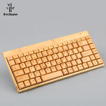 

Techase Membrane Keyboard Wireless Mini Slim Teclado Sem Fio Portable Kablosuz Klavye Bamboo Design USB Adaptor For PC Gaming