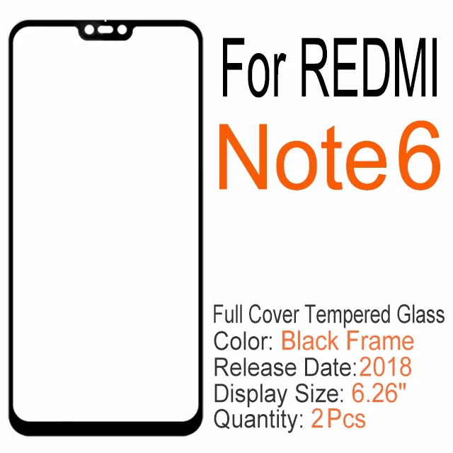 2 шт полное покрытие из закаленного стекла для Xiaomi redmi 6 6A 7 7A K20 Note 6 7 Pro, Защитное стекло для экрана для redmi S2 GO Y3 - Цвет: Note 6 Black