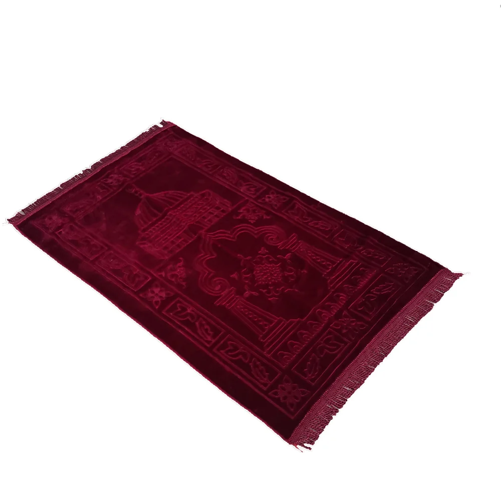 Plain Muslim Prayer Rug - Plush Raschel Fabric - Features Rectangle Design & Fringes On Both Sides - Islamic Prayer Mat 65×110CM-1