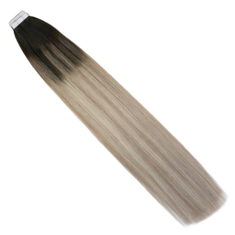 Moresoo лента для наращивания волос в натуральные волосы Balayege Coloe # 1B с черной Ombre до коричневого и блондинка уток кожи ленты на Волосы remy