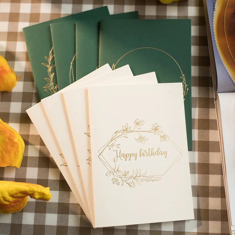 

4 Pcs Gilded Garland Gift Card with Envelop Simple Retro European Thank You Card Greeting Christmas Blessing Gift Card