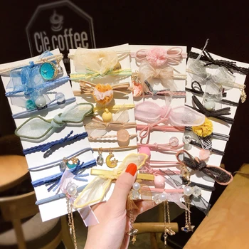 

1Set Women High Elastic Hair Bands Bow Pearl Stretch HairTies Fashion Girls Ponytail Holder Hair Ropes Hair Accessories Headress