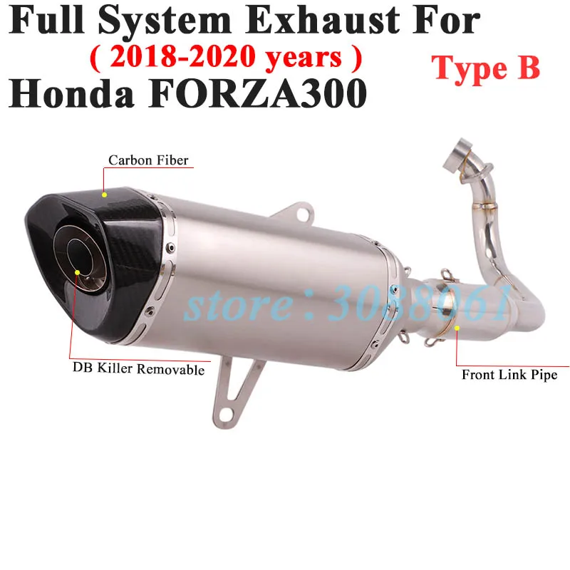 Полная система мотоцикла Akrapovic выхлопная труба для Honda FORZA 300 forza300 модифицированный карбоновый глушитель DB Killer Передняя средняя Соединительная труба - Цвет: Type B