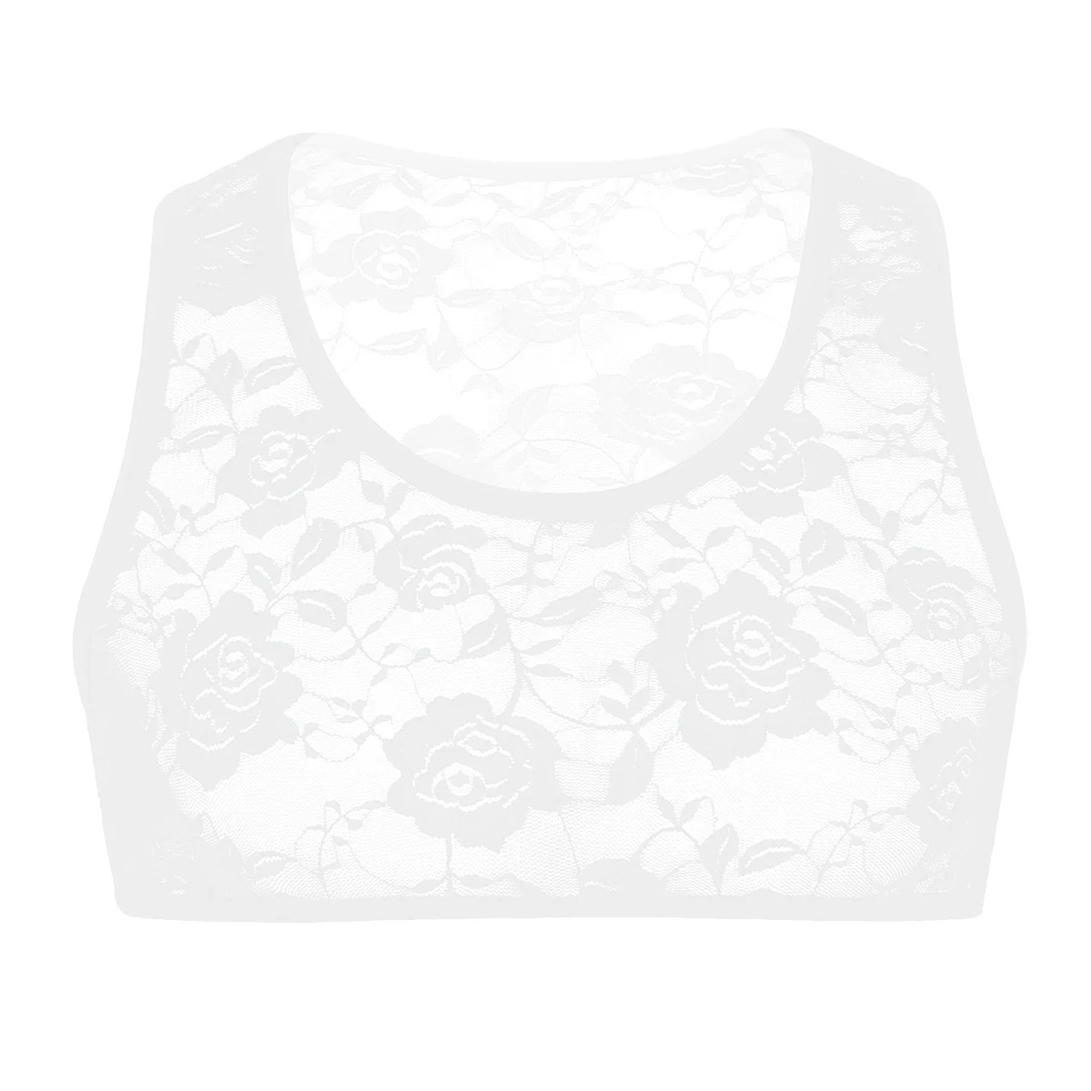 Мужское нижнее белье SISSY Прозрачная укороченная майка экзотические майки без рукавов эластичный Цветочный кружевной короткий жилет укороченный топ ночная рубашка - Цвет: White