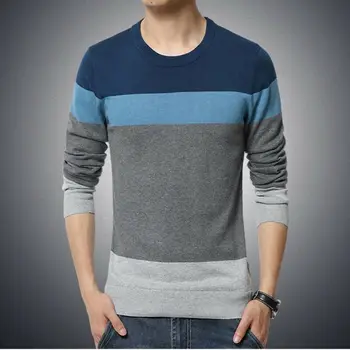 

2019 Autumn Winter Men's Sweater O Neck Slim fit Cotton Jumper Sweater Knitted Pullover Casual Striped Korean Style Men Clothes