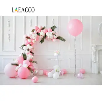 

Laeacco Pink Chic Wall Balloons Birthday Party Baby's Birthday Party Portrait Photographic Background Photocall Photo Backdrops