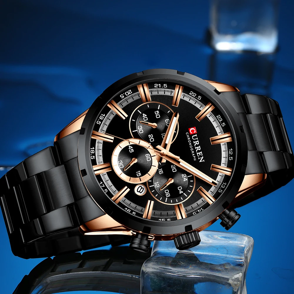 Curren New Quartz Watch Men Stylish Military Chronograph Sports Date Watches Gent's Casual Dress Bl