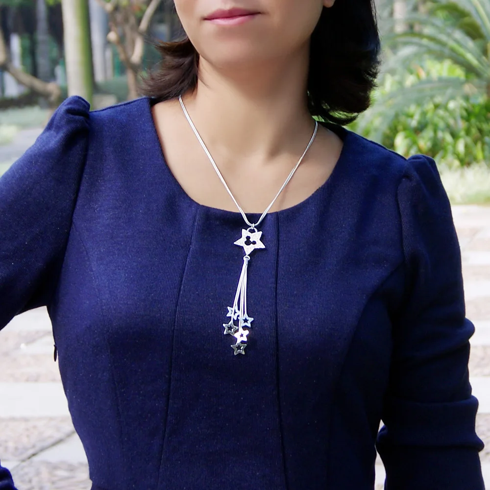

Fashion100% 925 Sterling Silver Chain Star pendant Tassel Necklace Choker Women Bohemian Party Accessories Fine Jewelry Gift