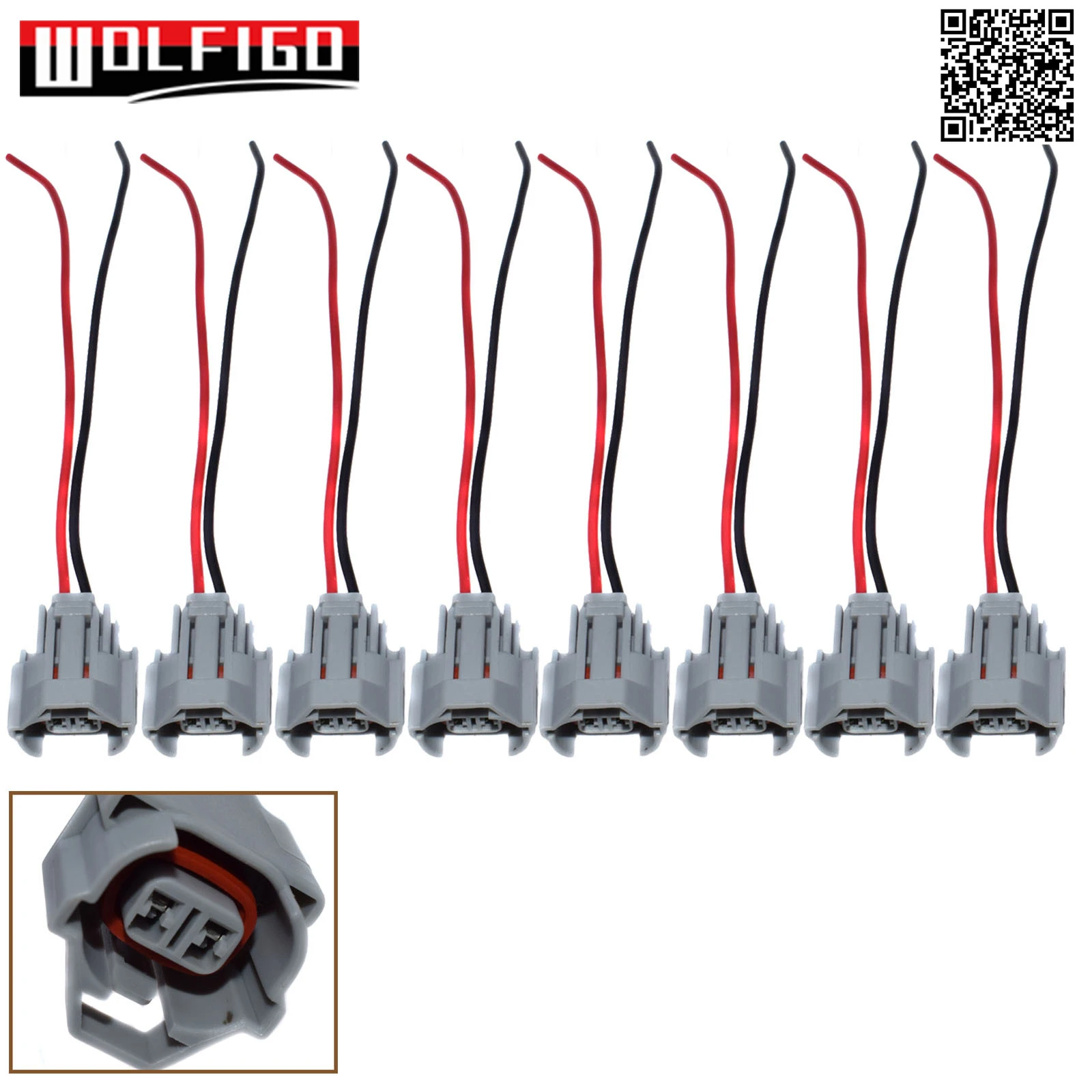 Set of 6 Denso Female Fuel Injector Connector Pigtail 5" long wire Air