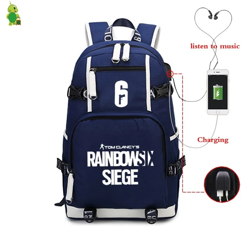 6 Игровой рюкзак Tom Clancy's Rainbow Six Siege для женщин и мужчин, рюкзак для ноутбука с USB зарядкой, большие школьные сумки для подростков, дорожные сумки на плечо - Цвет: 6