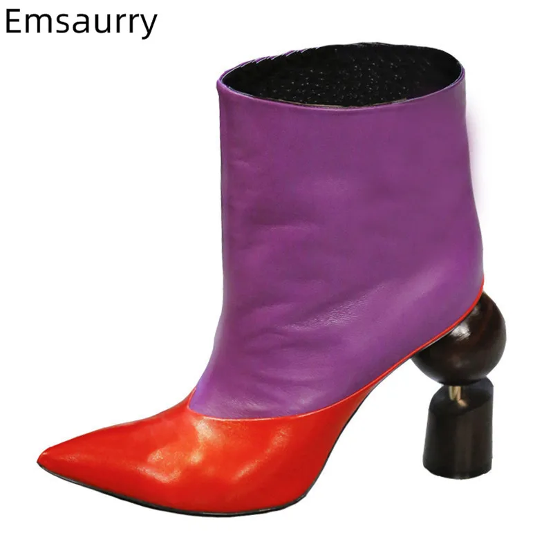 

2019 New Woman Boots Mixed Patchwork Strange High Heel Walking Bottes Multy Colors Comfy Slip On Plus Size Fashion Boots Woman