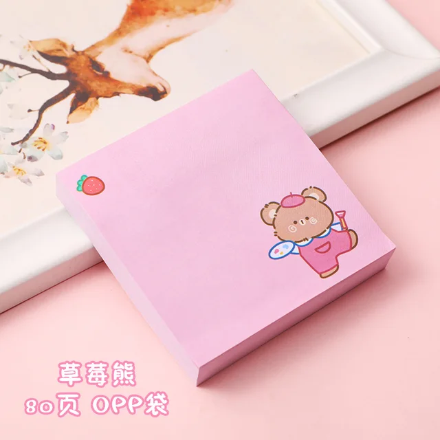 80Page Mint Rabbit Sticky Notes Cute Bunny Student Cartoon Can Tear Memo Pads Kawaii Stationery Office School Supplies Notebook 5 Strawberry bear