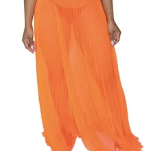 VAZN Лето Женская Повседневная модная эластичная плиссированная открытая в пол Удобная оранжевая длинная юбка YS271