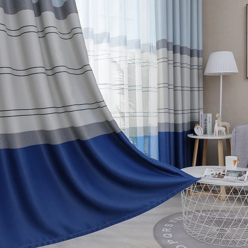Modern Minimalist Mediterranean Blue Stripes Full Shading Curtains for Living Dining Room Bedroom. | Дом и сад