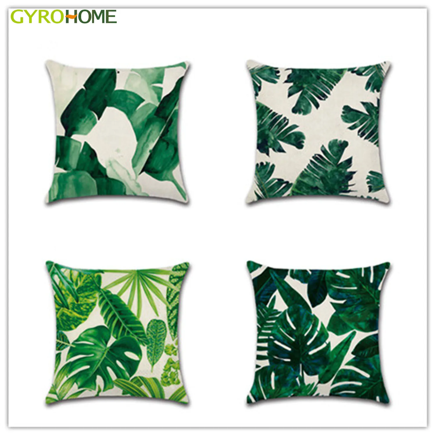 

4PC/Set Tropical plants Green Leaves Pillowcase Decorative Beige Linen Cushion For Sofa Home 45 X 45Decor Throw Pillow