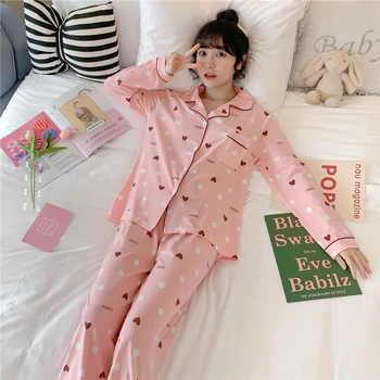

2020 Autumn Winter New Pajama Set Women's Print Flowers Long-sleeved Lady Sleepwear Sweet Korean Home Wear Pyjama Suit Two-Piece