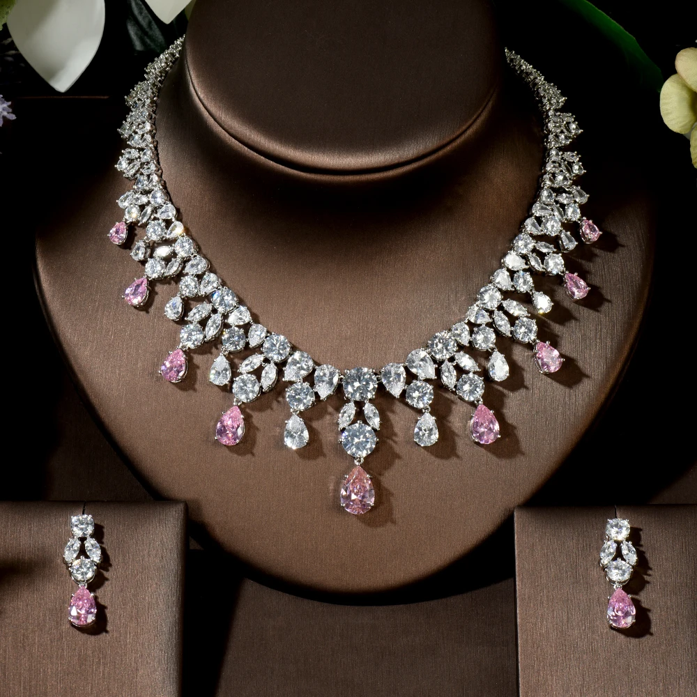 HIBRIDE Luxury Wedding Jewelry Nigerian Design Cubic Zirconia Large Bridal Choker Necklace Earrings Sets For Women bijoux N-1454 - Image 2