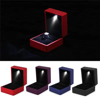 

Single Layer LED Ring Jewelry Box Gift Portable Packaging Showcase Box with Light Carrying Case Rings Holder Display Box