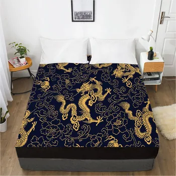 

3D Design Fitted Sheet Bed Mattress Fitted Cover Custom Design Bed Linens Sheets Bedsheet 160x200cm Glod Black Home Texitle