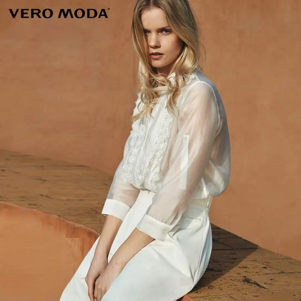 Женская кружевная рубашка с отложным воротником и рукавами 3/4 Vero Moda |