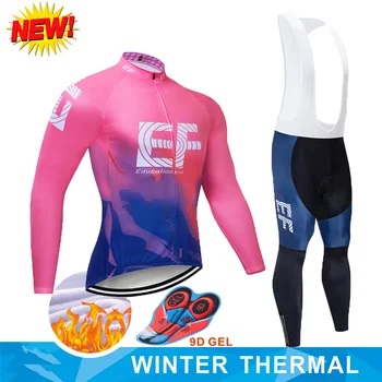 

2020 Winter EF Pink Cycling Team Jersey 9D Sportswear Cycling Pants Mountain Bike Men's Pro Ropa Ciclismo Fleece Bike Jacket