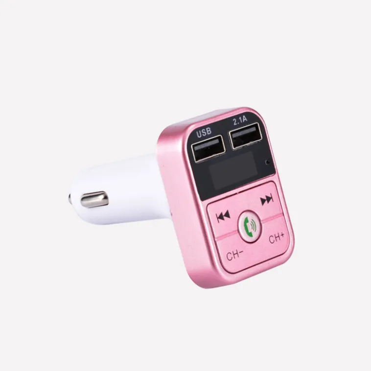 Автомобильный прикуриватель, гарнитура, беспроводной Bluetooth, fm-передатчик, ЖК-дисплей, MP3-плеер, USB зарядное устройство, 2.1A, свободные руки - Название цвета: Pink