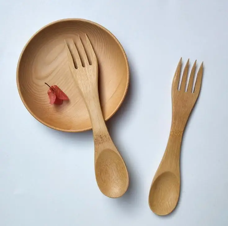 

100% ложка из натурального бамбука вилка все в одном Портативный путешествия набор столовых приборов из бамбука оптом Dinerware оптовая продажа