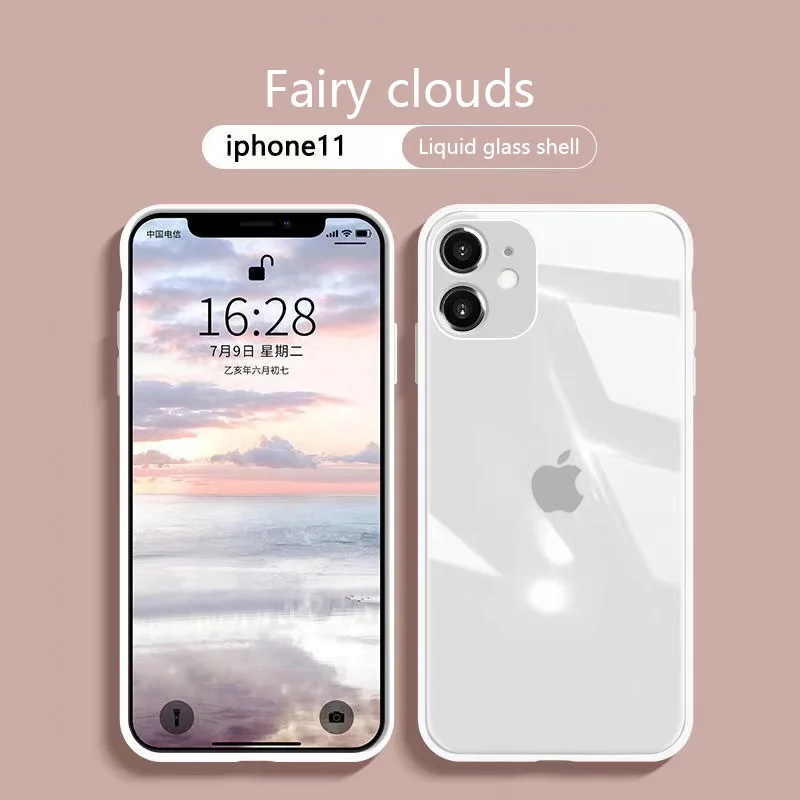 

For iPhone 11 12 Pro Max Mini XR XS X 8 7 6 6S Plus SE 2 2020 Case Liquid Square Tempered Glass Shockproof Soft Frame Back Cover