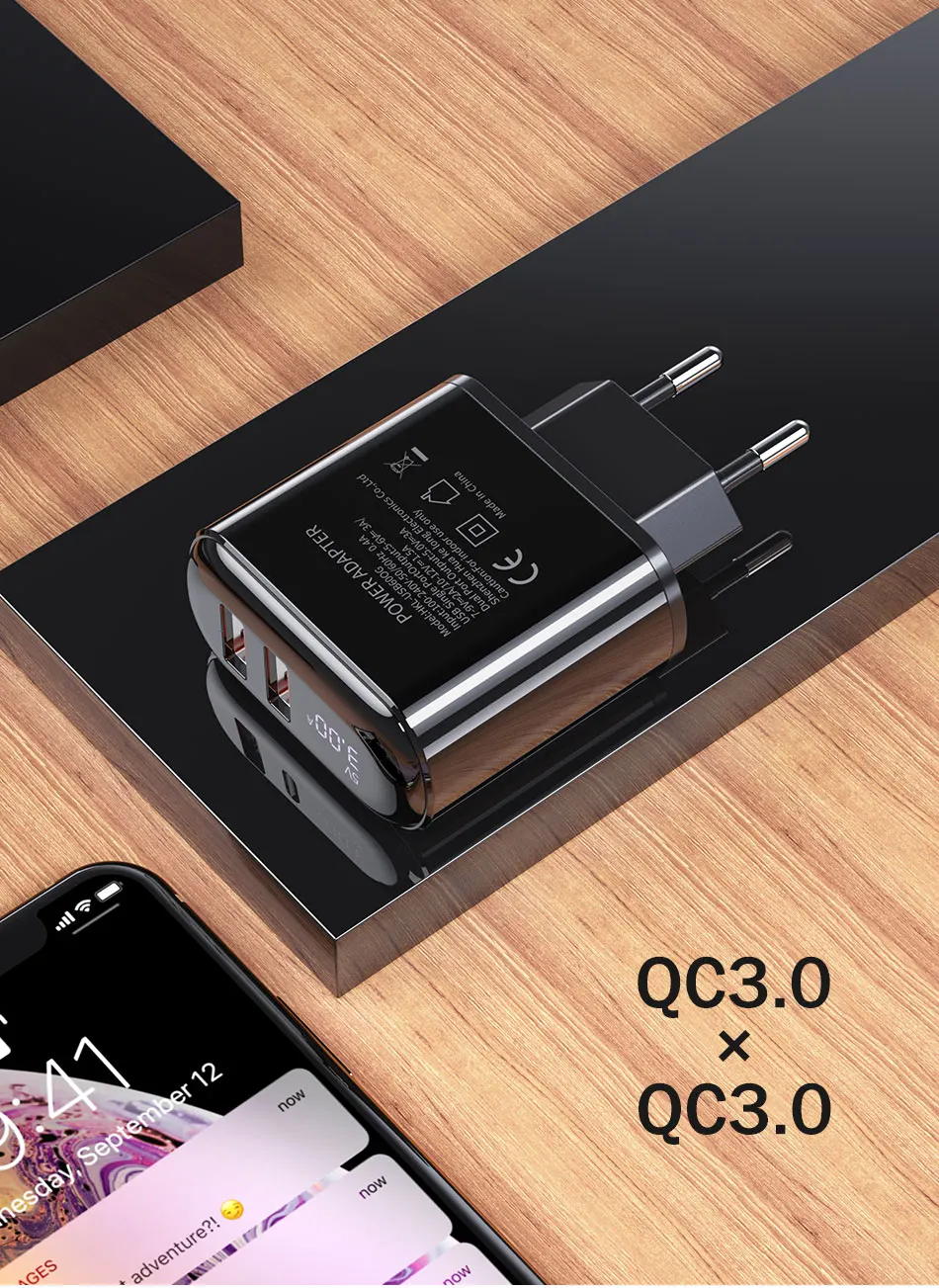 QC3.0 USB зарядное устройство YKZ светодиодный дисплей Быстрая зарядка 3,0 PD Быстрая Зарядка адаптер для мобильного телефона настенное зарядное устройство для iPhone Xiaomi samsung