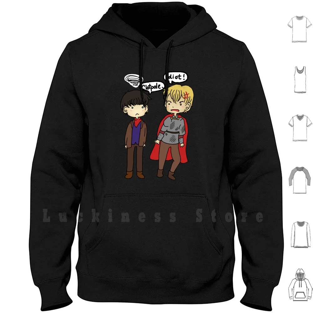 Felpe Con Cappuccio Merlin & Artù Manica Lunga Merlin M8 Merlin Emrys Artù Pendragon Chibi Kawaii Colin Morgan Bradley