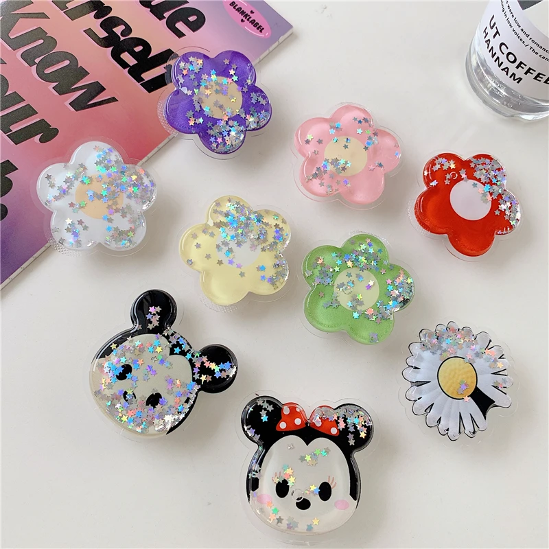 

for iPhone mobile phone bracket 3D cartoon liquid quicksand flower bracket smart phone mobile phone ring bracket