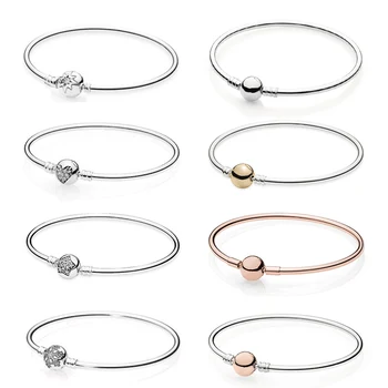 

PDB SL 15 Original 100% 925 Sterling Silver bracelet, with logo rose gold jewelry shiny chic basic Bracelet DIY Charm Beads