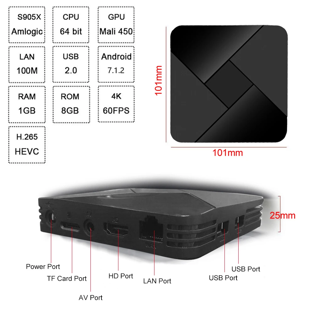 X5 Smart Android 7.1.2 ТВ приставка Amlogic S905X четырехъядерный UHD 4K медиаплеер Android tv H.265 BT4.0 2,4G WiFi с пультом дистанционного управления