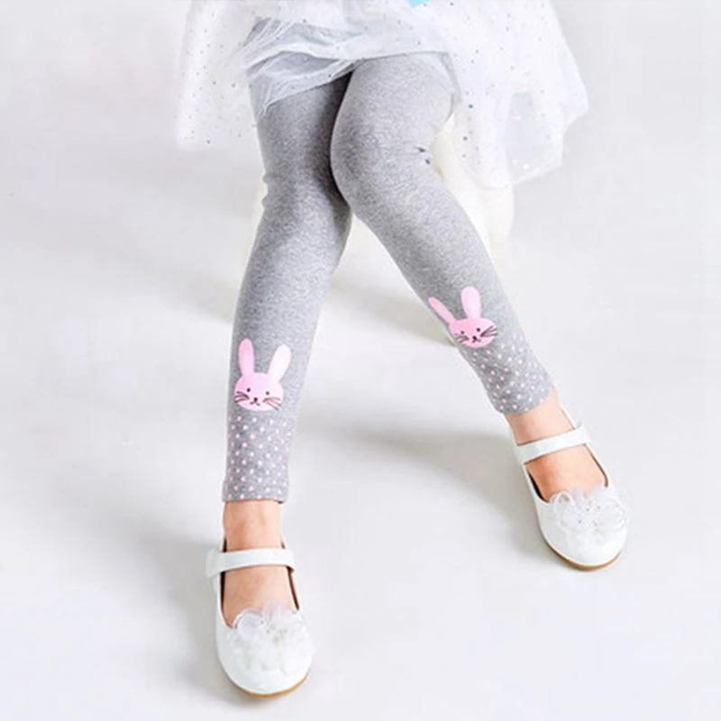 Осенние обтягивающие штаны для маленьких девочек теплые леггинсы эластичные штаны с рисунком кролика для девочек Мягкие хлопковые брюки