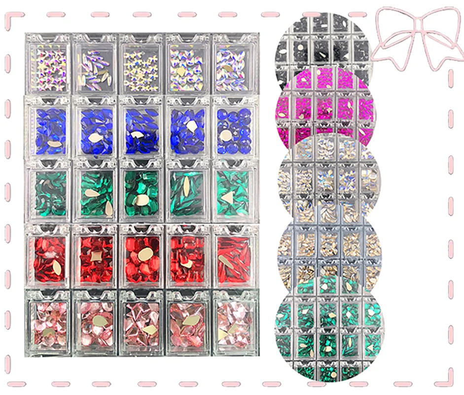 

20 Grid Boxes Nail art Rhinestones AB Flatback Mix Shapes Many Color Sumptuous 3D Flashing Crystal Gems Nail Manual Accessories&