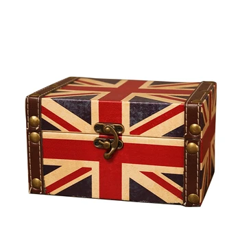 

Vintage Storage Decorative Suitcase Small Retro Wooden Box Casket Lock Desktop Storage Box Finishing Muhe Jewelry Box