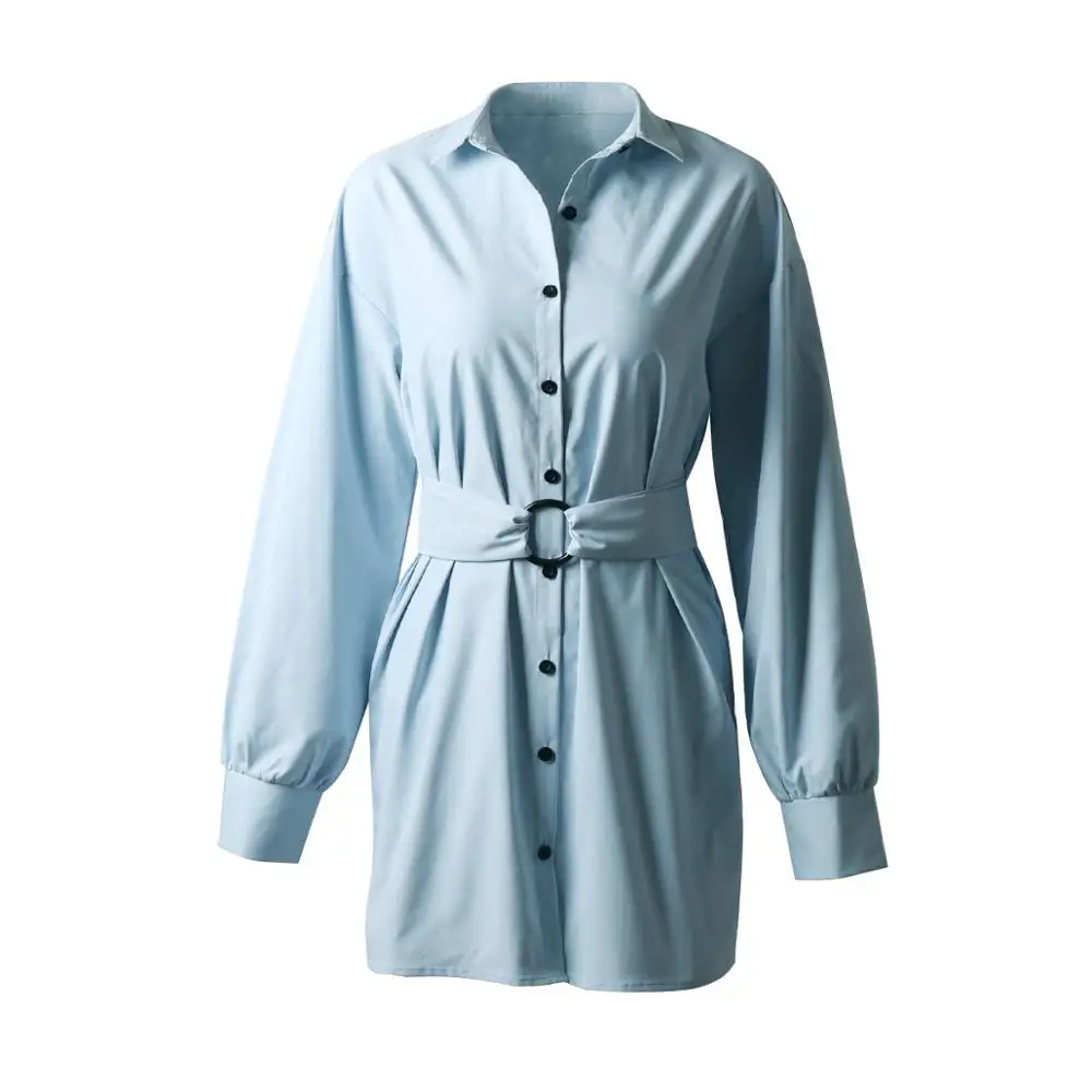 

White sexy Shirt dress Spring Autumn Ladies fashion blouse office Sashes ladies dress Long Sleeve streetwear Blouse