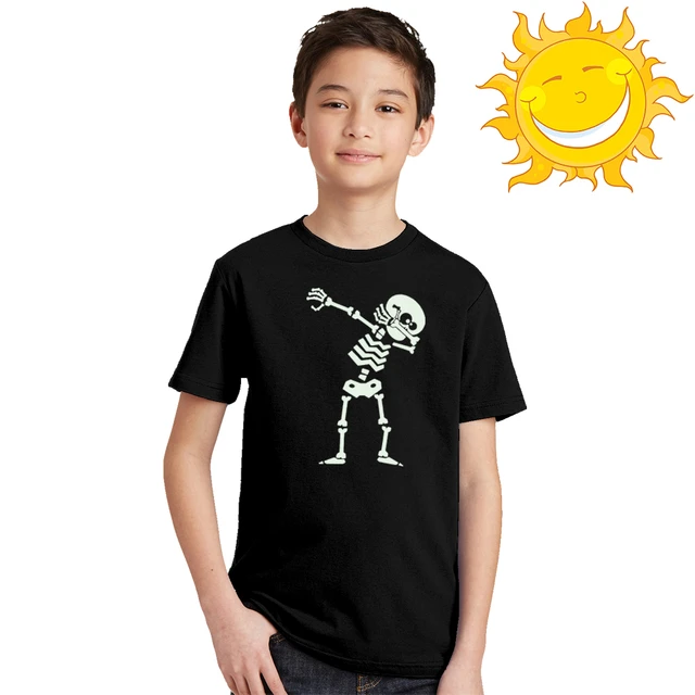 Dabbing-Camiseta de calavera con esqueleto para niños y camisa de manga corta noctilucente, camisetas luminosas para niños pequeños, Tops - AliExpress