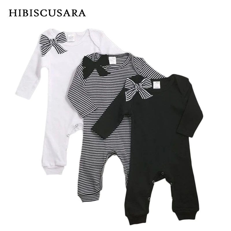 Baby Girls Organic Cotton Rompers With Bow Infant Bebe Spring Clothes Full Sleeve Jumpsuit Black White Striped Newborn Outfits Rompers Aliexpress