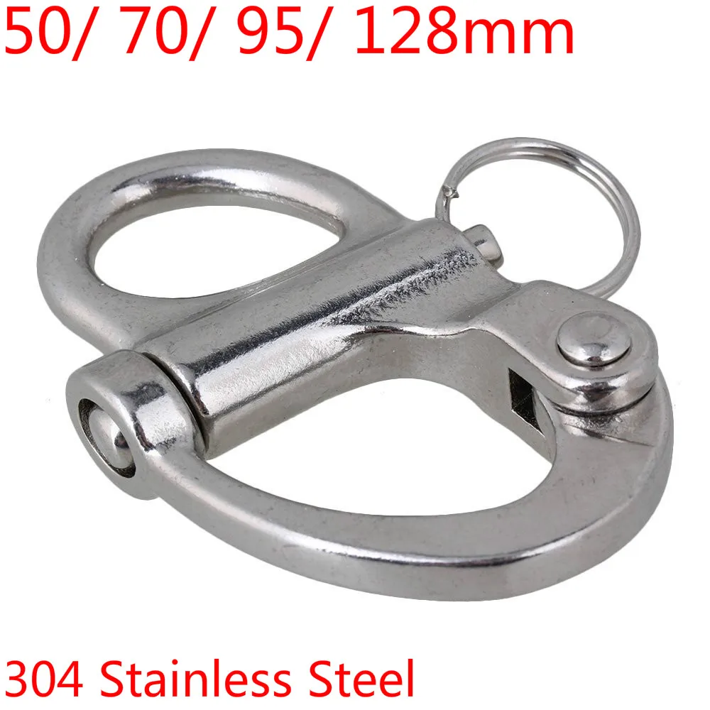 304 Stainless Steel 50/ 70/ 95/ 128mm Fixed Snap Anchor Shackle Rigging Silver Fixed Eye Bail with Eye Ring 10/ 5/ 2pcs