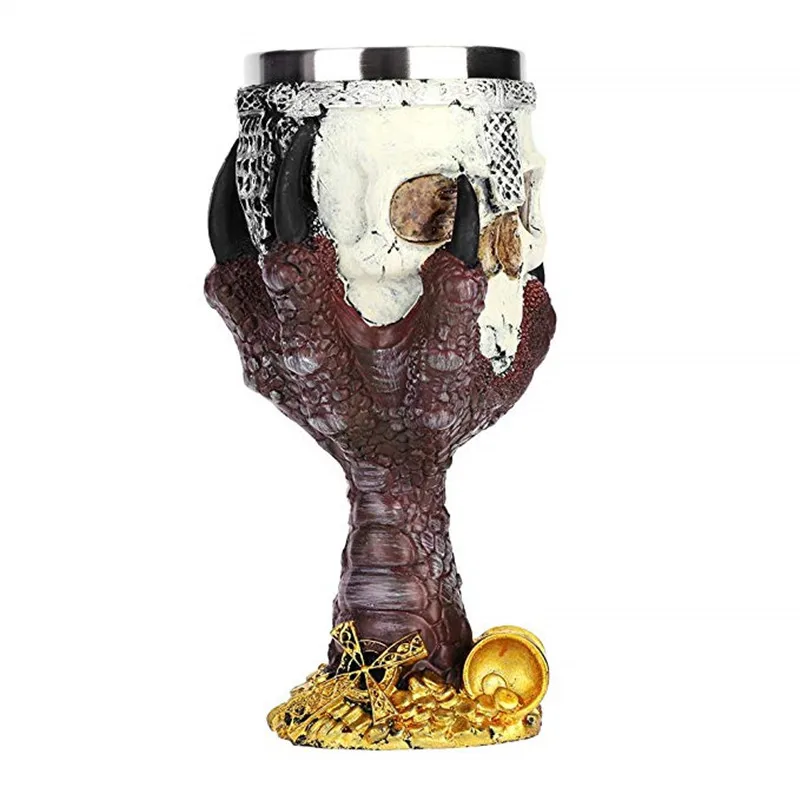 Питьевой очки 3D череп кружки из нержавеющей стали смолы чашка Скелет рыцарь кости бокал вина ужас подарок на Хэллоуин подходит для домашнего декора