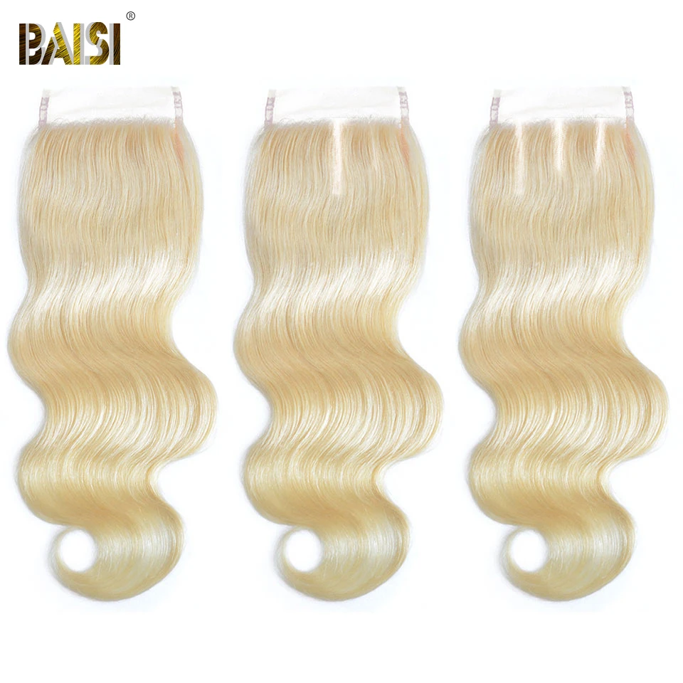 BAISI Brazilian Hair 4x4 Transparent Lace Closure Straight Body Wave 613 Closure Middle Part Human Hair Closure Closures Only