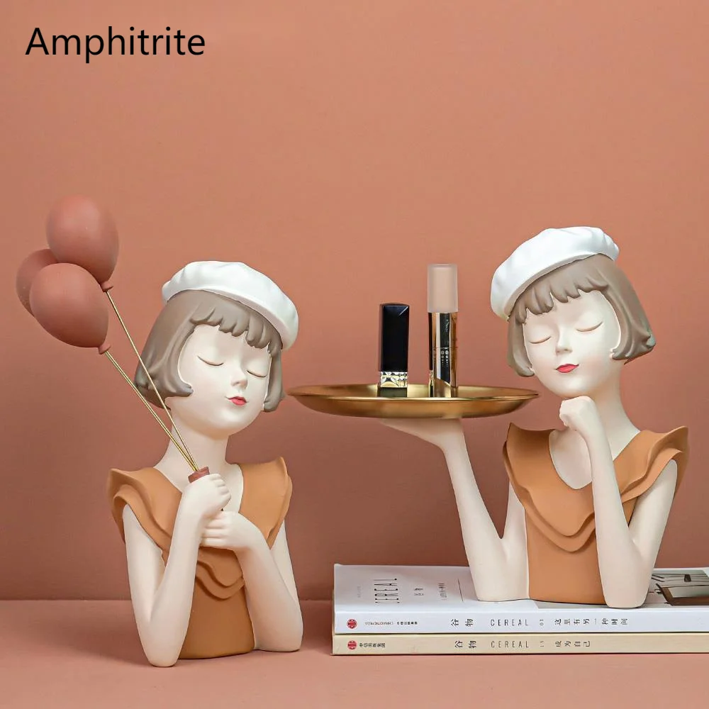 

Modern Balloon Girls Sculptures Resin Figures Failure Vase Gold Tablet Storage For Wardrobe Living Room Decor Birthday Wedding